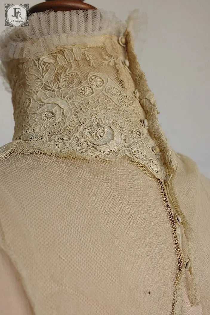 アンティークレース　dentelle ancienne ブリュクセル　スタンドカラー　 .FR a l'epoque