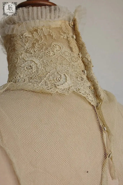 アンティークレース　dentelle ancienne ブリュクセル　スタンドカラー　 .FR a l'epoque