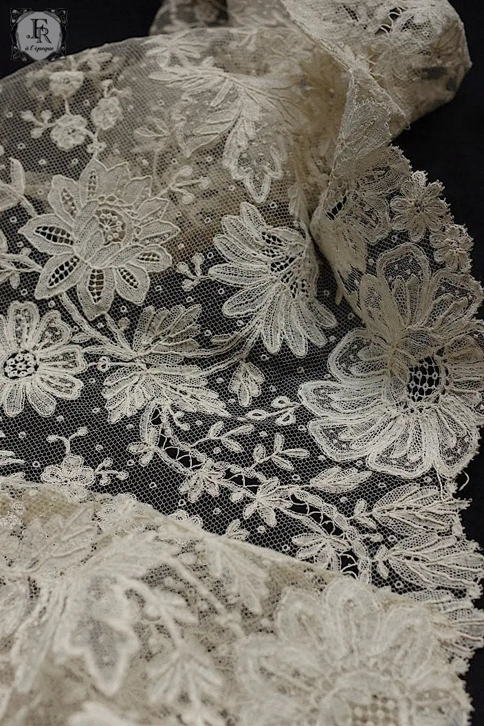 アンティークレース　dentelle ancienne アプリカッションアングレテール　210cm .FR a l'epoque