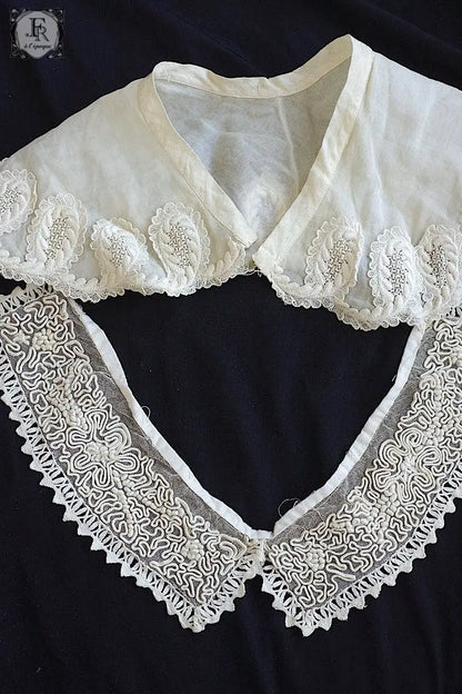 アンティークレース　dentelle ancienne 襟2つ .FR a l'epoque