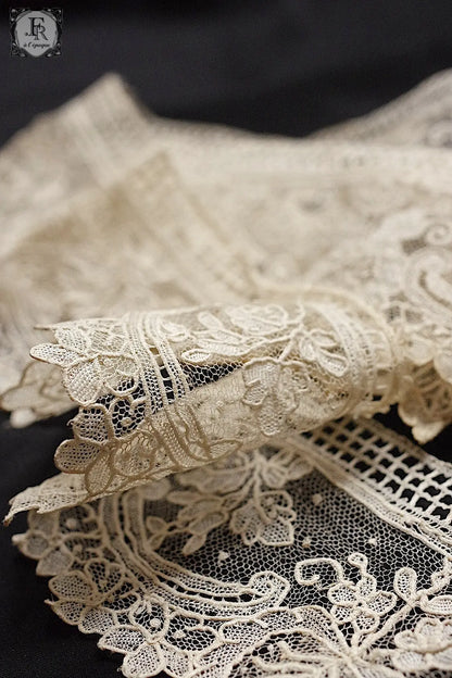 アンティークレース　dentelle antique lace　ブリュクセルレース 93cm .FR a l'epoque