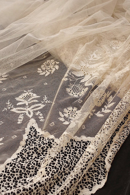 dentelle antique アンティークレース　チュール生地　492cm .FR a l'epoque