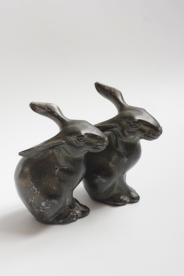 sculpture antique antique rabbit pair
