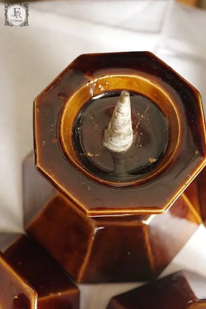 plque-cierges アンティーク雑貨　大ろうそくたて　焼き物 .FR A Ll'EPOQUE